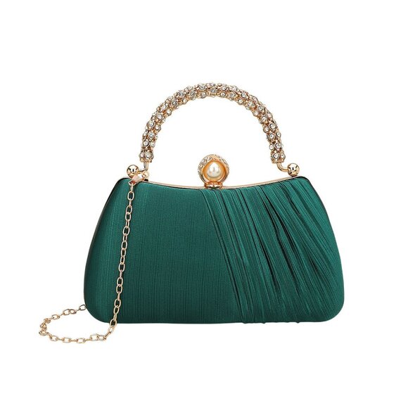 Tigerstars Green Rhinestone Embellished Handle Pearl Clasp Evening Clutch Bag - Picture 1 of 1